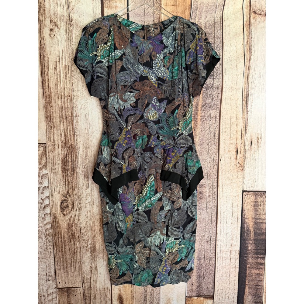 Vintage 90s Barbara Barbara Butterfly Print Peplum Midi Dress 1990s Size Small